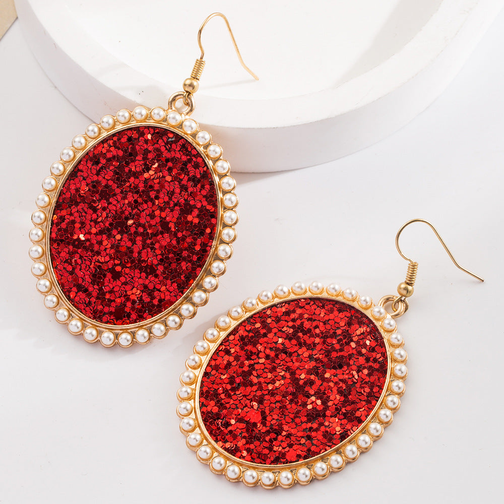 Wholesale Leopard Sequined Leather Vintage Diamond Pearl Earrings